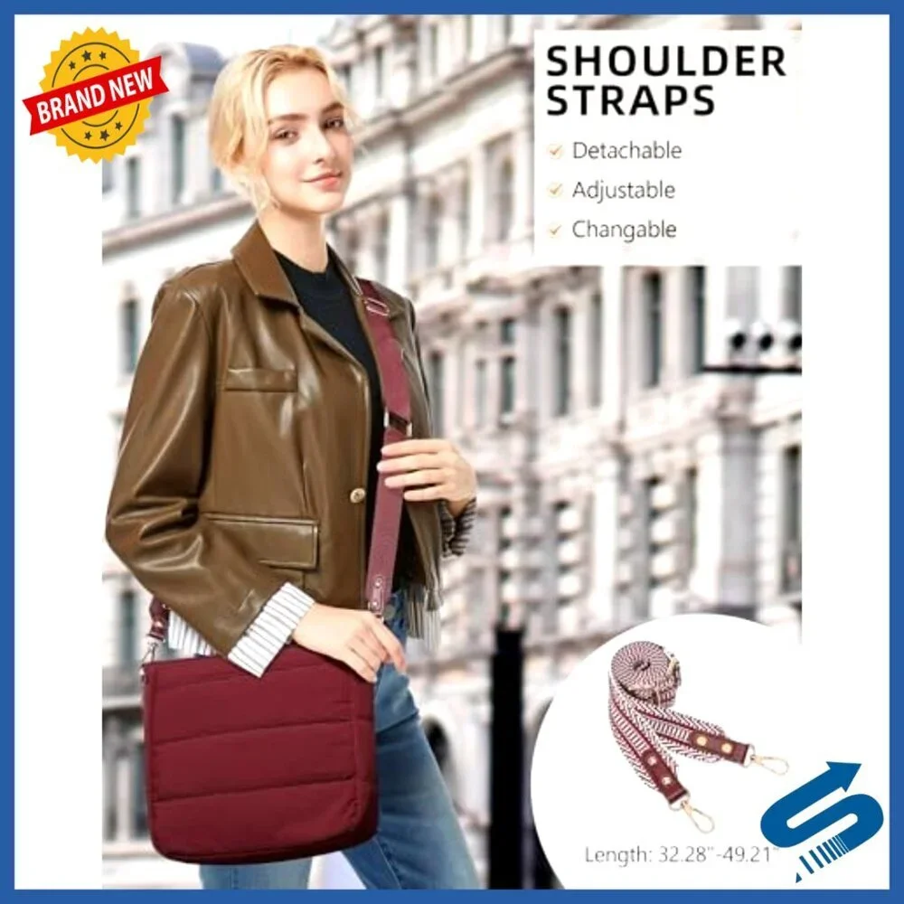 Puffer Quilted Crossbody Hobo Bag with Coin Wallet Adjustable Straps